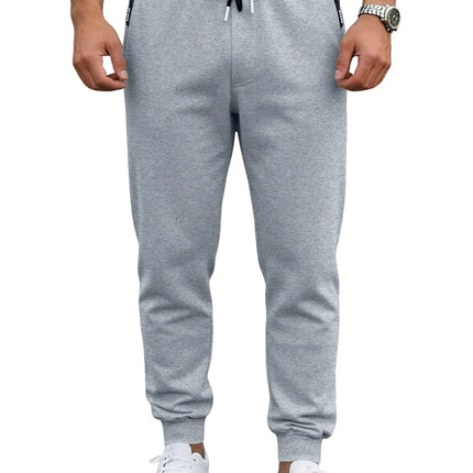 Spring/Autumn High-Quality Men's Sport Pants with Drawstring Cuffs and Zippered Pockets - Solid Color Elasticated Casual Pants