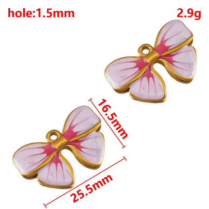 2pcs Gentle Pink Enamel Stainless Steel Charms Rose Flower Starfish Butterfly Necklace Pendant Women DIY Earring Jewelry Making