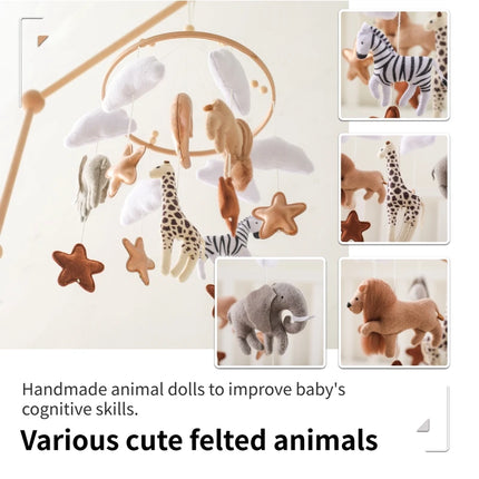 Wooden Mobile Bed Bell Crib Bracket Animal Kingdom Soft Felt Bed Bell Newborn Music Box Hanging Toy Baby Toys S for 0 12 Months