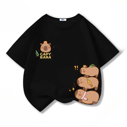 Cartoon Capybara Print Cotton Cool Children's T-shirt Short Sleeve Summer 100% Cotton New Fashion Boys Girls Tee Top Kid Clothes