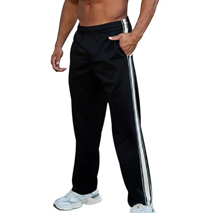 New autumn trendy brand men's straight-leg pants with patchwork details, American-style loose-fitting sports sweatpants
