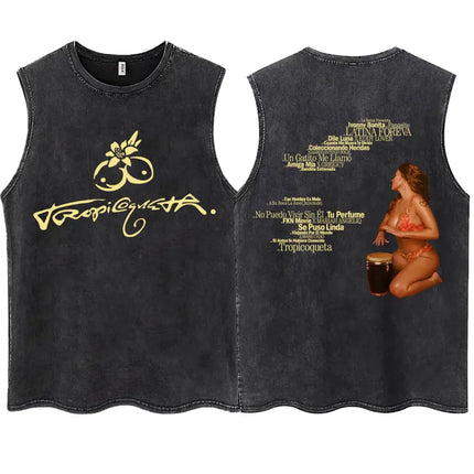 Wash KAROL G 2025 New Album Tropicoqueta Tank Tops Men Women Aesthetic T Shirt Casual Oversized 100% Cotton Sleeveless T Shirts