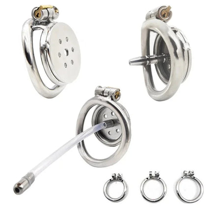 Male Chastity Device Flat Round Hole Metal Chastity Lock,Cock Cage,Urethra Catheter,Penis Ring,Bondage Belt Sex Toys For Men Gay