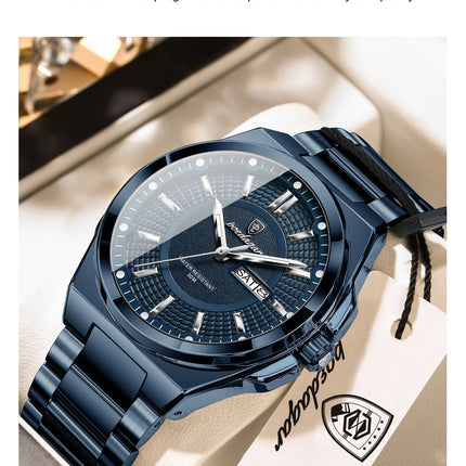 POEDAGAR Top Business Men Wristwatch Stainless Steel Waterproof Luminous Casual Man Watch Date Week Stylish Men's Quartz Watches