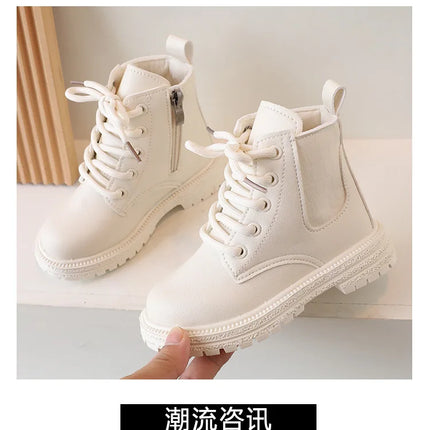 2024 Autumn New Children Ankle Boots for Girls White Fashion Leather Shoes Student Non Slip Short Boots Versatile Kids Shoes