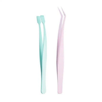 2Pcs Eyelash Tweezer Set Lash Pick Up Clip Pointed Flat Clip Lash Grafting Item Lower Eyelashes Applicator Portable Makeup Clamp