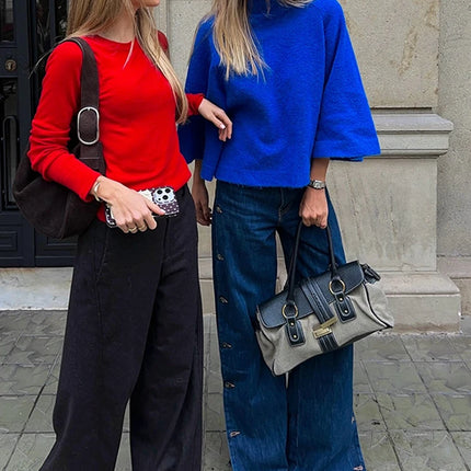 Women's Turtleneck Knit Sweater Flared Sleeve Loose Fit Soft  Pullover Casual Chic Cropped Sweaters Daily Fashion Knitwear Top