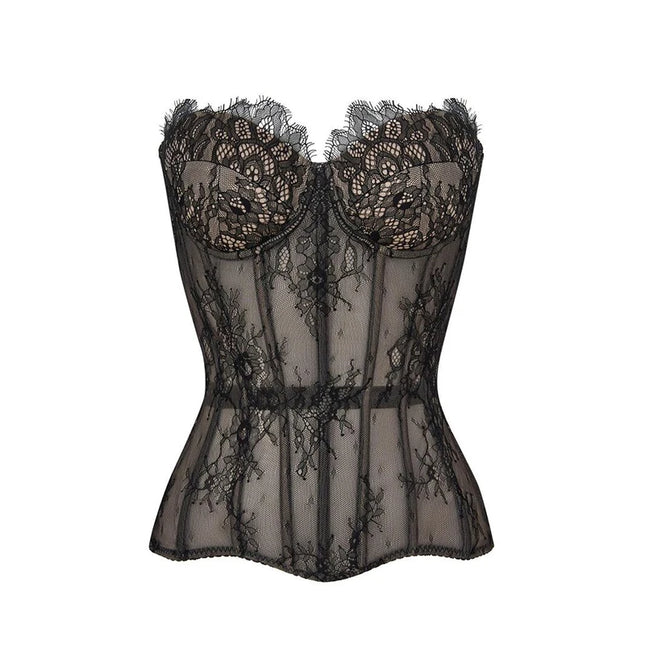 Sexy Lace Fishbone Bandage Vest Women Slim Strapless Backless Female Corset 2026 Spring Summer Lady Beach Party Tops New