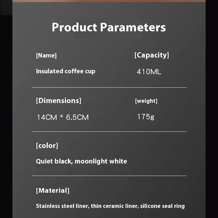 410ML Ceramic Liner Thermos Coffee Cup Travel Coffee Mug Vacuum Insulated Thermos For Coffee Thermal Cup Tumbler Christmas Gift