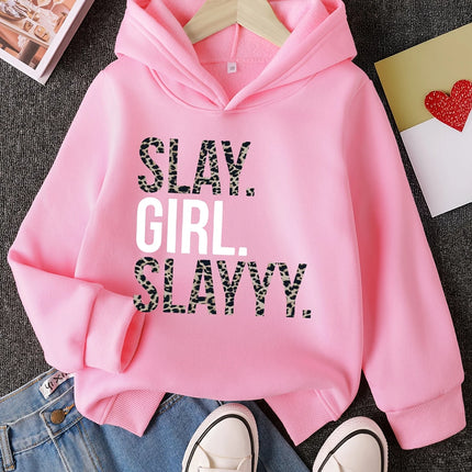 Girls Fashion Hooded Sweatshirt Casual Style Casual Long Sleeve Pullover with Kangaroo Pockets Fashionable Letter Cartoon Print