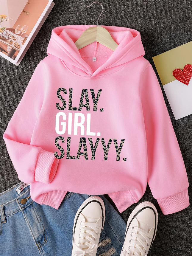 Girls Fashion Hooded Sweatshirt Casual Style Casual Long Sleeve Pullover with Kangaroo Pockets Fashionable Letter Cartoon Print