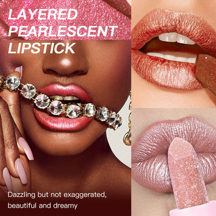 USHAS New Pearlescent & Matte Lipstick Long-Lasting Transfer-Proof Waterproof Non-Stick Cup Formula