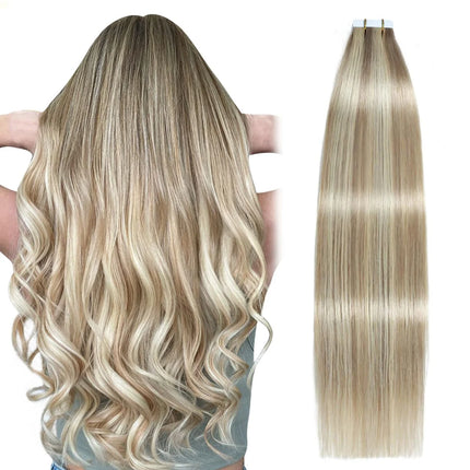 Invisible Tape In Remy Human Hair Extensions Skin Weft Piano Color Brown mixed Honey Blond Tape ins Hair Extensions