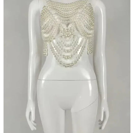 Sexy Accessories Women Bikini Pearl Chest chain Body Chain Jewelry Totally Hand-made Bra Fringed For Beach Nightclub Waist Chain