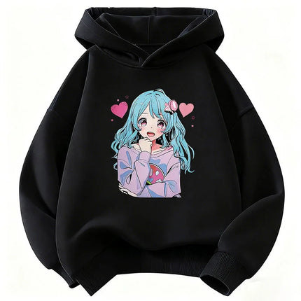 Japanese Style Anime Girl Design Children's Hoodie Sweatshirt Cute Harajuku Hoody for Boys Girls Autumn Winter Casual Hoodies