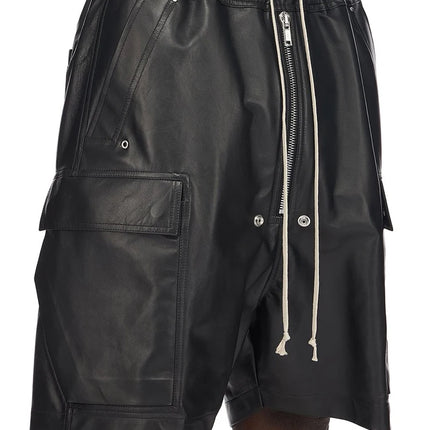 Mauroicardi Summer Cool Handsome Casual Soft Black Pu Leather Straight Shorts for Men Elastic Waist Drawstring Clothes 2023