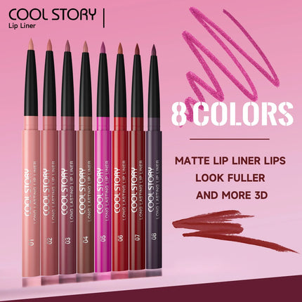 8 Colors Matte Lip Liner Waterproof Long-Lasting Lip Pencil Smudge-Proof Outline Lipstick for Defined Lips, Lip Contour Makeup