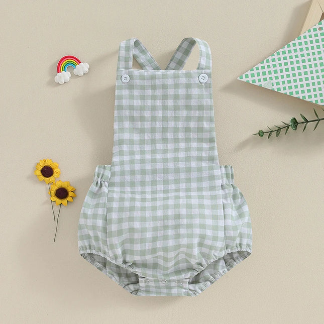 Summer Toddler Baby Girls Boys Overalls Romper Casual Sleeveless Plaid Stripe Print Jumpsuit Fashion Infant Newborn Clothes