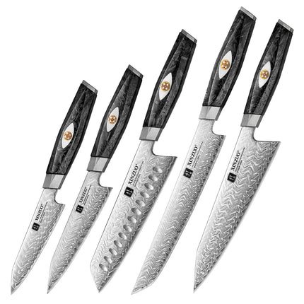 XINZUO 2PCS-7PCS Damascus Steel Knife Set With 145 Layers M390 Steel Black Carbon Fiber Handle Rust - Resistant  Gift Box