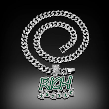 Hip Hop Men Women Become Rich Money Bag Pendant Necklace，With 13mm Miami Cuban Link Chain Necklaces Trendy Dollar Sign Neck Wear