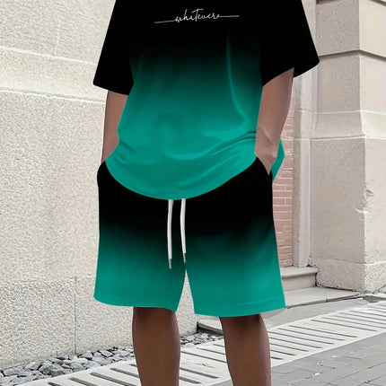 Summer Casual Men's T-Shirt and Shorts Set 2026 Sportswear Set Plus Size Short-Sleeve T-Shirt Drawstring Pocket Shorts Set