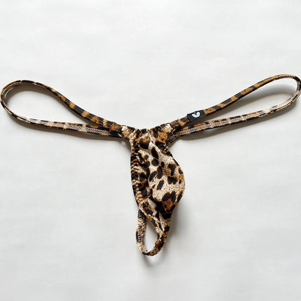 Men's Sexy Low-Waist Leopard Print Thong Pants Cotton Feel Stretch T-Back Underwear Personalized Pouch