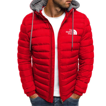 Men's hooded windproof jacket, warm parka coat, casual and comfortable, outdoor zip-up jacket, street fashion, camping, winter