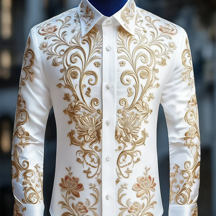 New Men's 3D Floral Printed Long Sleeved Shirt with High-Quality Patterns, Casual Long Sleeved Collar Top