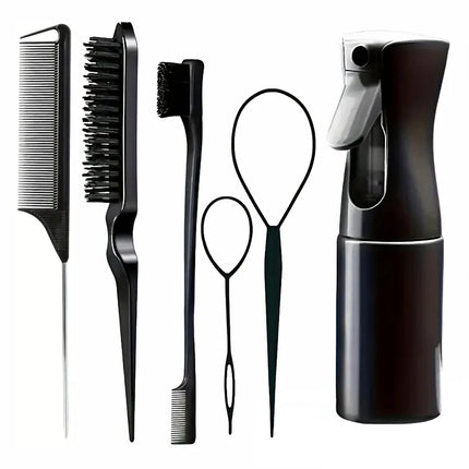 Professional 6-Piece Hairdressing Tool Set Includes Gel Spray Bottle EdgeControl Brush Mouse Tail Comb Knitting Tools Hair Brush