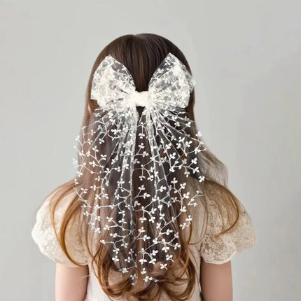 1pc Girl Romantic Wedding Season Headwear Gift Accessory Sweet Hair Clip Ribbon Mesh Embroidery for Girls Tailcoat Lace Bow Hair