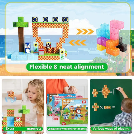 100PCS Magnetic Blocks Adventure Building Set STEM Educational Toys 3D DIY Creative Decor Gift For Kids Holiday Present