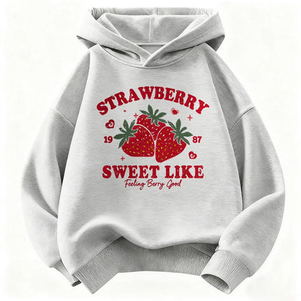Kawaii Sweet Strawberry Design Printed Hooded Kids Children's Sweatshirt Cute Hoody for Boys Girls Autumn Spring Casual Hoodies