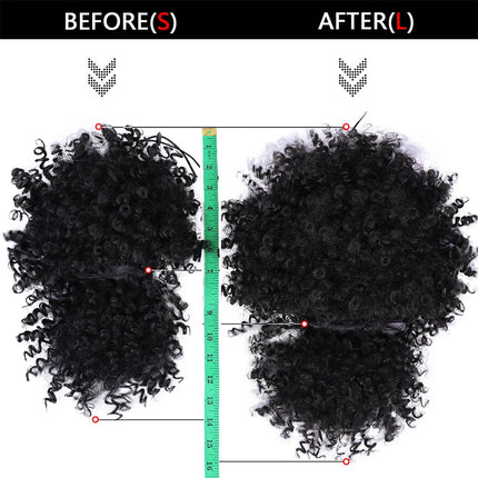 Leeons New Synthetic Afro Kinky Curly Hair Bangs Puff Hair Bun Drawstring Ponytails Clip On Hair Extension Updo Pineapple Fringe