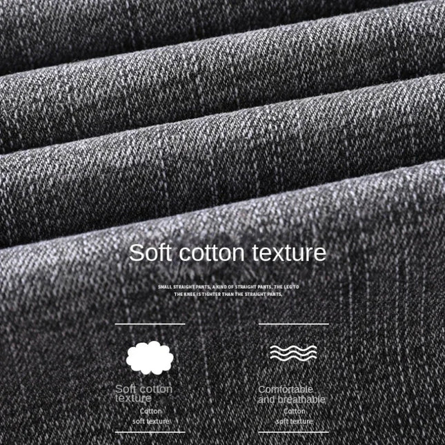 2026 Cotton Stretch Jeans Business Casual Men's Thin Denim Jeans Grey Spring Summer Brand New Fit Straight Lightweight