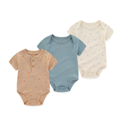 Unisex Cotton Newborn Baby Boy Clothes 3 Pieces Summer 0-12M Cartoon Baby Girl Clothes Print Bodysuits Short Sleeve Bebes