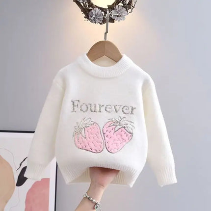 Fall Winter Cute strawberry Sweater Solid Color Girl Pullover Korean Style Round Neck Princess Letter Sweaters for Girls IY07272