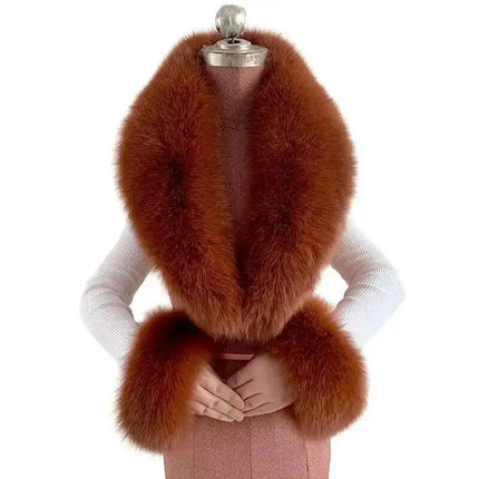 Winter Natural Fox Fur Scarf And Cuff Set Women Jacket Fur Collar Authentic Neck Warm Scarves Luxury Fluffy Fox Fur Shawl