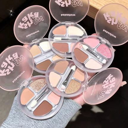 4 Colors Shimmer Matte Eyeshadow Palette Nude Rose Pink Glitter Pigment Eye Shadow Lasting Waterproof Makeup Palette with Brush