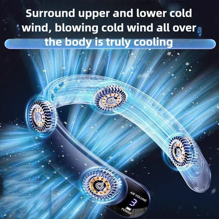 4000mAh Leafless Portable Neck Fan Turbine Vaneless Design 3 Gears Super Strong Wind Fast Cooling Digital Display for Outdoor
