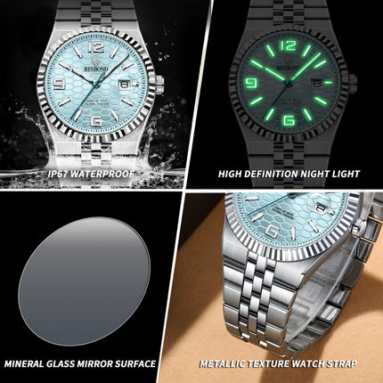 BINBOND Brand Stainless Steel Quartz Watch For Men Luxury Date Display Waterproof Luminous Fashion Men Watch relogios masculino