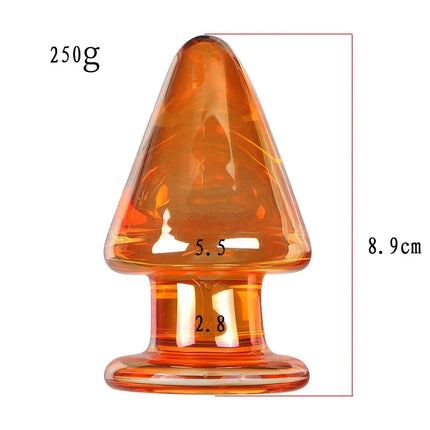 VaHppy Glass Anal Plugs Large 5.5cm Transparent/Golden SM BDSM Adult Sex Toys Unisex Lesbian Gay Anal Masturbator Stimulation