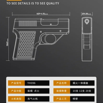 Pistol Style Lighters with 3 Cigarette Case Jet Turb Lighter Gas Lighter Capacity 10PCS Windproof Cigar Lighter Gadgets for Men