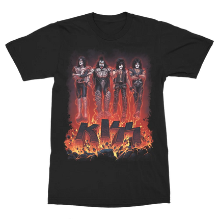 KISS Band Tour 77-78 Alive II Official T-Shirt – Classic Makeup Character Graphic Print, Retro Rock Merchandise for Band Fans