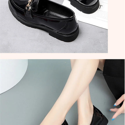 Women's Mary Jane Platform Shoes Round Head Spring New Metal Chain Casual Soft Patent Leather Slip on Loafers Office Size 35-41