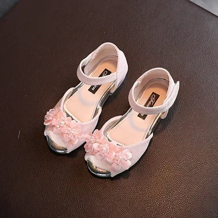 Summer New Style Children's Sandals Girls Fashion Rhinestone Flower Princess Shoes Little Girls Soft Soled Dance Shoes Girls