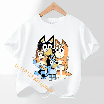 Bluey Bingo T-shirt Children's Summer Multi-color Clothing Girl Trendy Base Top Cute Cartoon Figure Print Tees Kids Birthday Gifts
