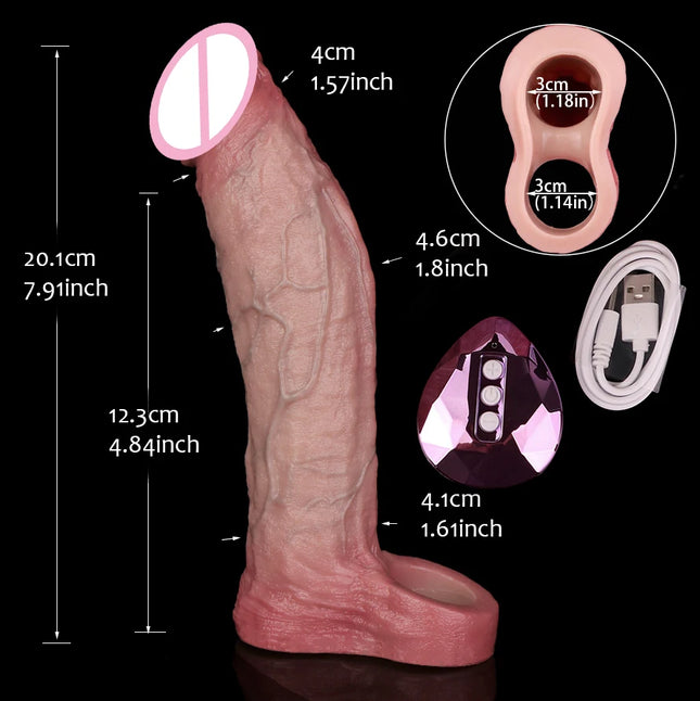 FAAK 10 Mode Remote Control Vibrator Realistic Penis Sleeve Male Sex Toys for Men Penis Enlarger Thicken Dildo Cock Ring