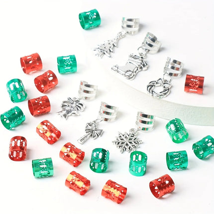 26 Pcs Christmas Decor Pendant Dreadlock Braid Hair Rings Hippie Style Holiday Party Accessories For Women