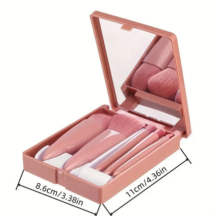 Mini Makeup Brush Set Travel Makeup Brush Set，5Pcs Portable Makeup Brush Set With Mirror -  Foldable Travel Kit