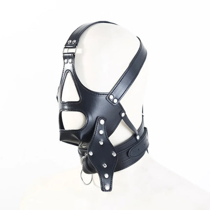 BDSM PU Leather Head Harness Hood Mask with Silicone Dildo Mouth Gag Slave Bondage Role Play Adult Sex Toy Fetish Gear Tools